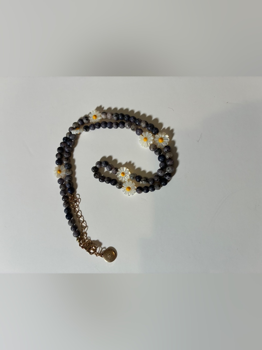 Handmade Gray Stone Daisy Beaded Necklace